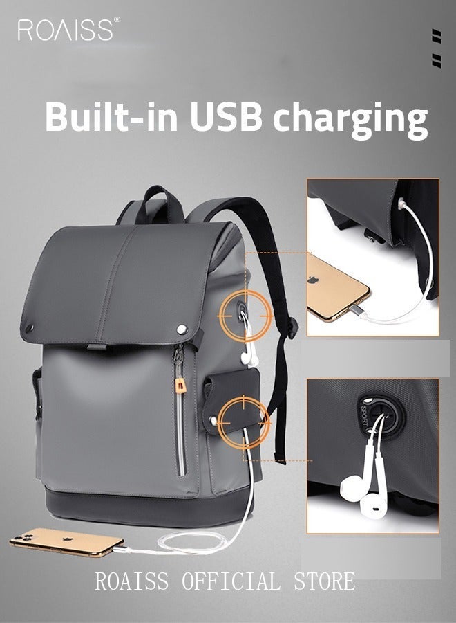 roaiss Stylish Backpack, Large Capacity Travel Backpack, 15.6-inch Laptop Bag with Snap Buttons and Multiple Pockets, Waterproof Boarding Bag with USB Charging Port, Suitable for Travel, Work, School or Outdoor Activities - Image 3